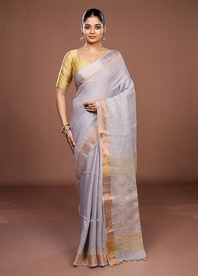 Grey Linen Silk Saree With Blouse Piece