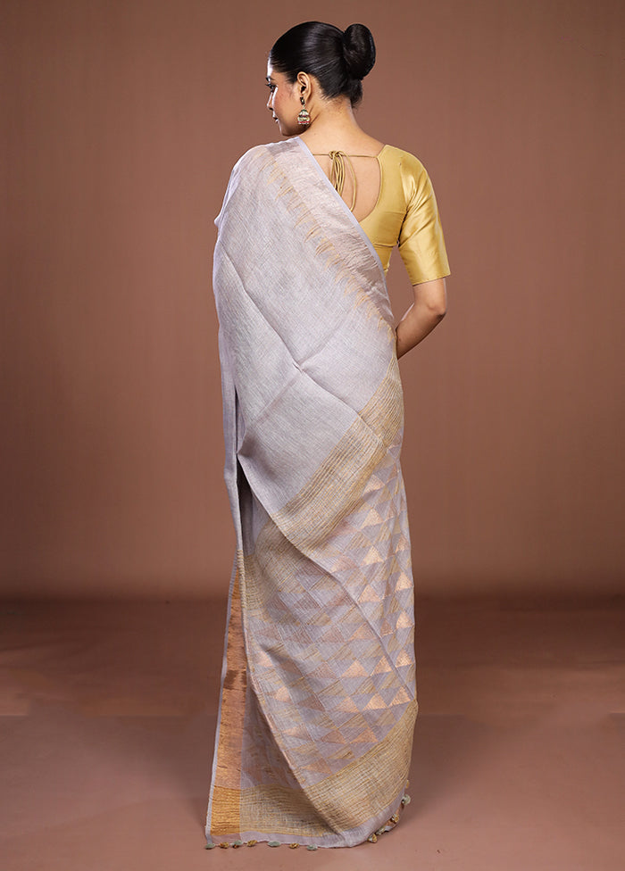 Grey Linen Silk Saree With Blouse Piece