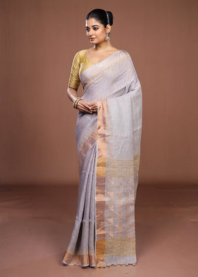 Grey Linen Silk Saree With Blouse Piece