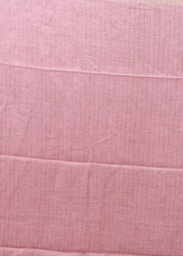 Pink Linen Silk Saree With Blouse Piece