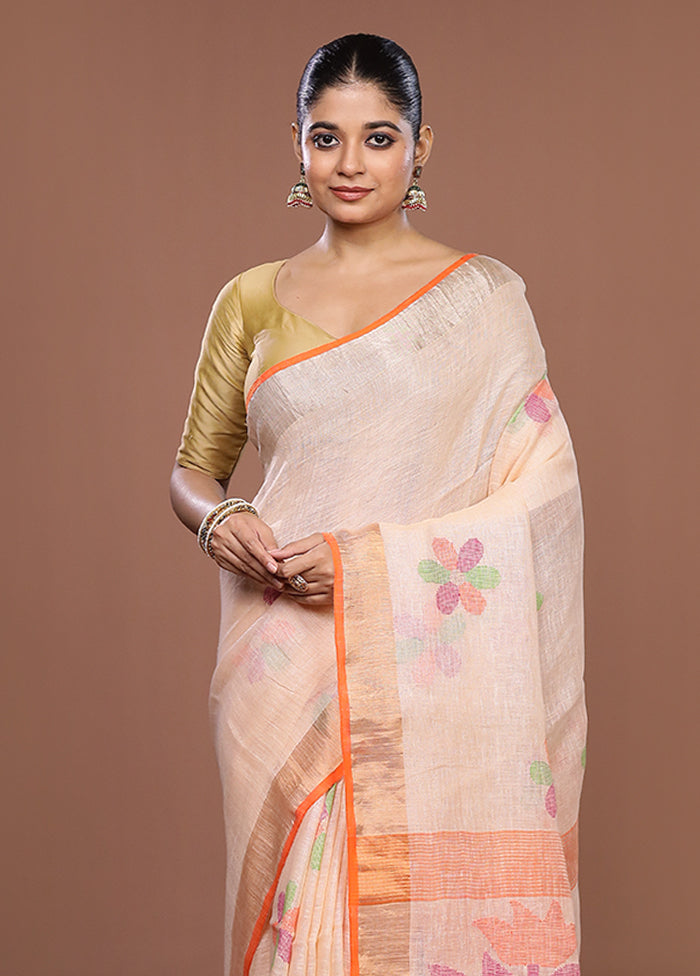 Pink Linen Silk Saree With Blouse Piece