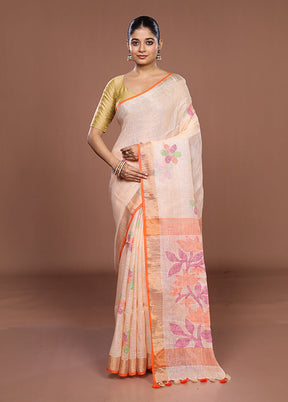 Pink Linen Silk Saree With Blouse Piece