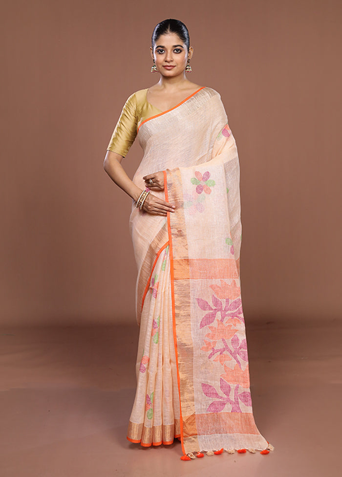 Pink Linen Silk Saree With Blouse Piece