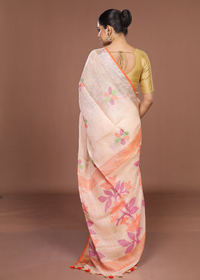 Pink Linen Silk Saree With Blouse Piece