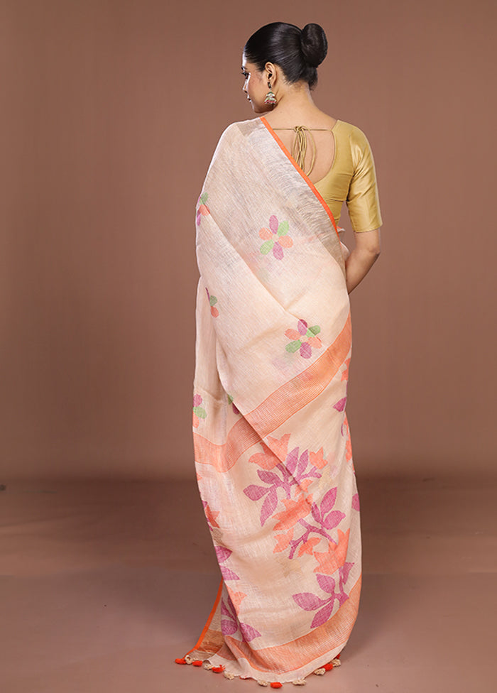 Pink Linen Silk Saree With Blouse Piece
