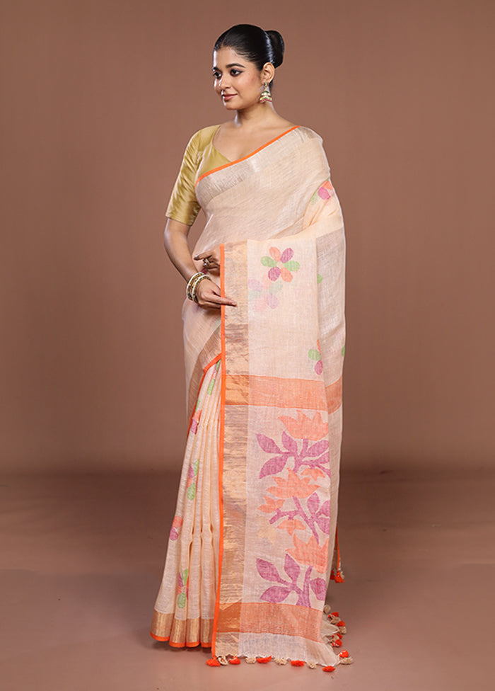Pink Linen Silk Saree With Blouse Piece