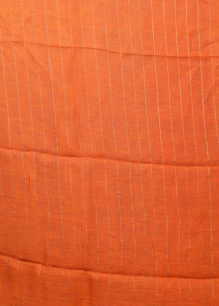 Rust Linen Silk Saree With Blouse Piece