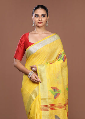 Yellow Linen Silk Saree With Blouse Piece
