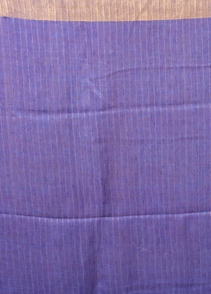 Blue Linen Silk Saree With Blouse Piece