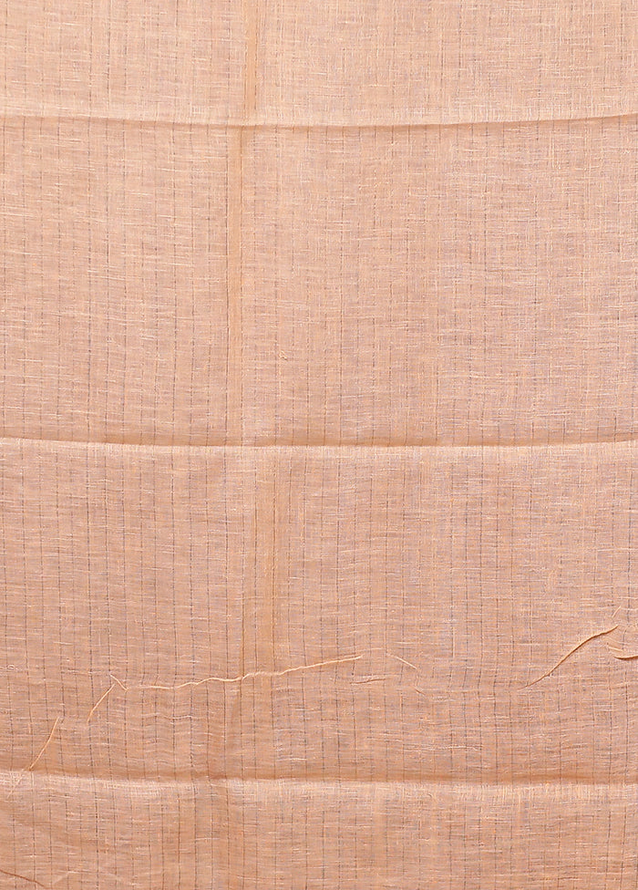 Peach Linen Silk Saree With Blouse Piece