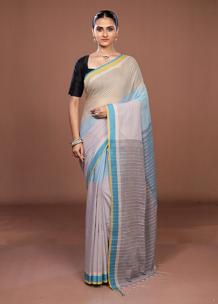 Grey Matka Silk Saree With Blouse Piece