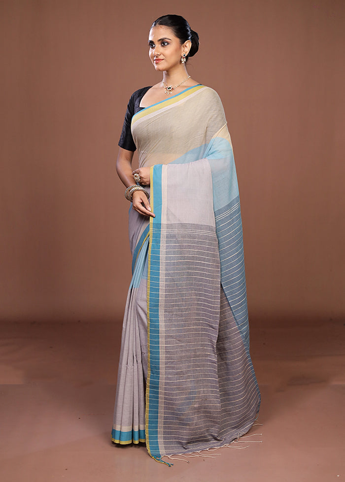Grey Matka Silk Saree With Blouse Piece