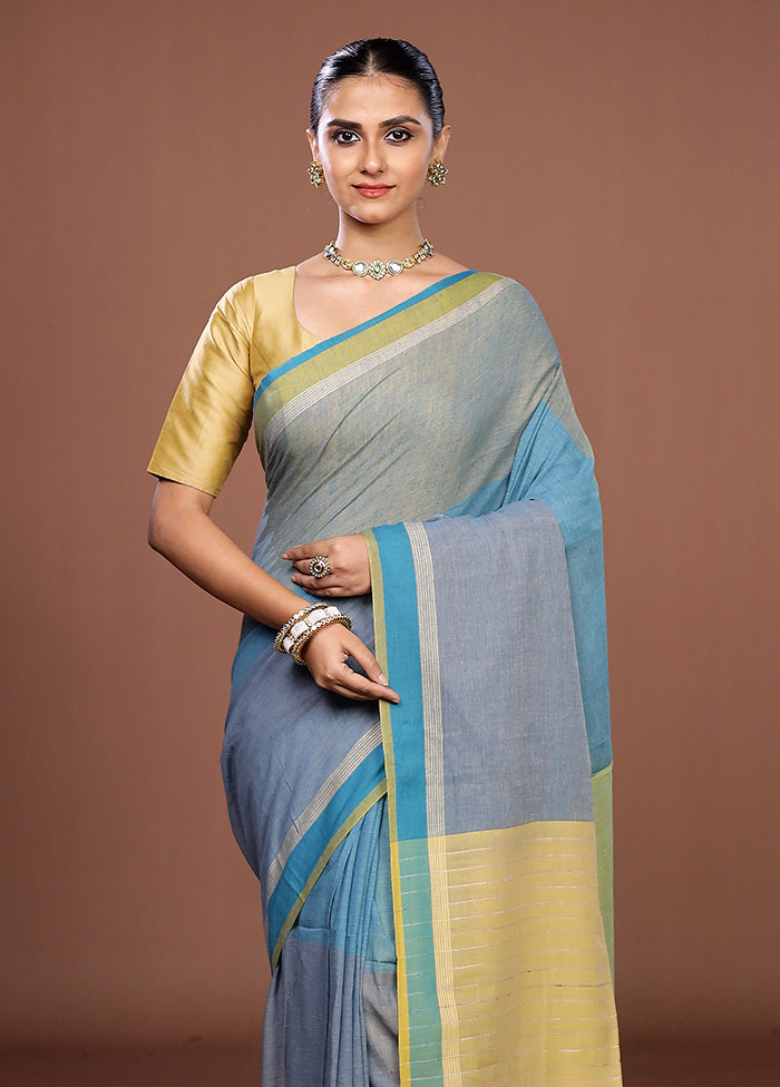 Blue Matka Silk Saree With Blouse Piece