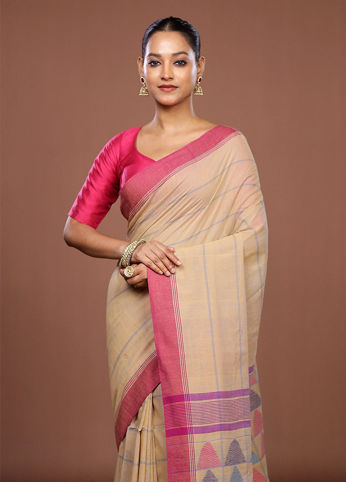 Cream Matka Silk Saree With Blouse Piece