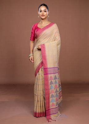 Cream Matka Silk Saree With Blouse Piece