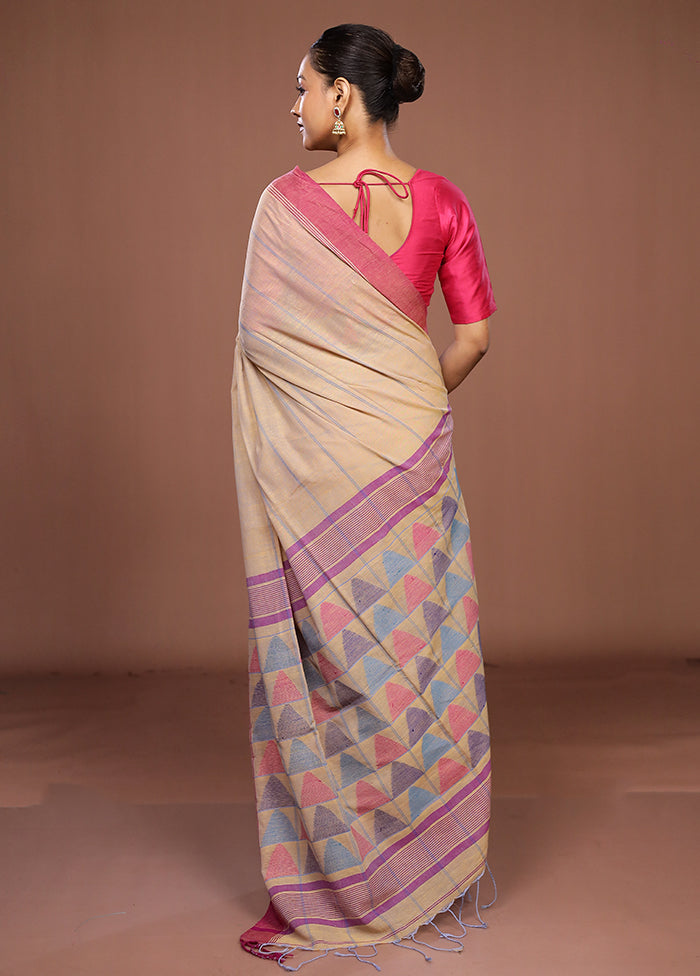 Cream Matka Silk Saree With Blouse Piece