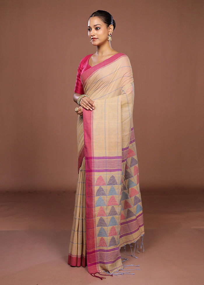 Cream Matka Silk Saree With Blouse Piece