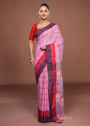Pink Matka Silk Saree With Blouse Piece