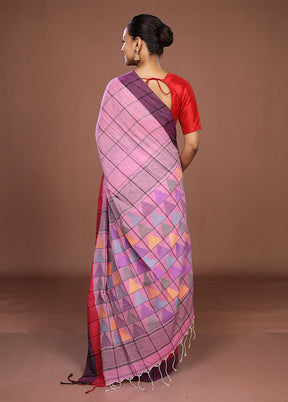 Pink Matka Silk Saree With Blouse Piece