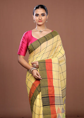 Yellow Matka Silk Saree With Blouse Piece