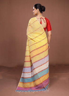 Yellow Matka Silk Saree With Blouse Piece