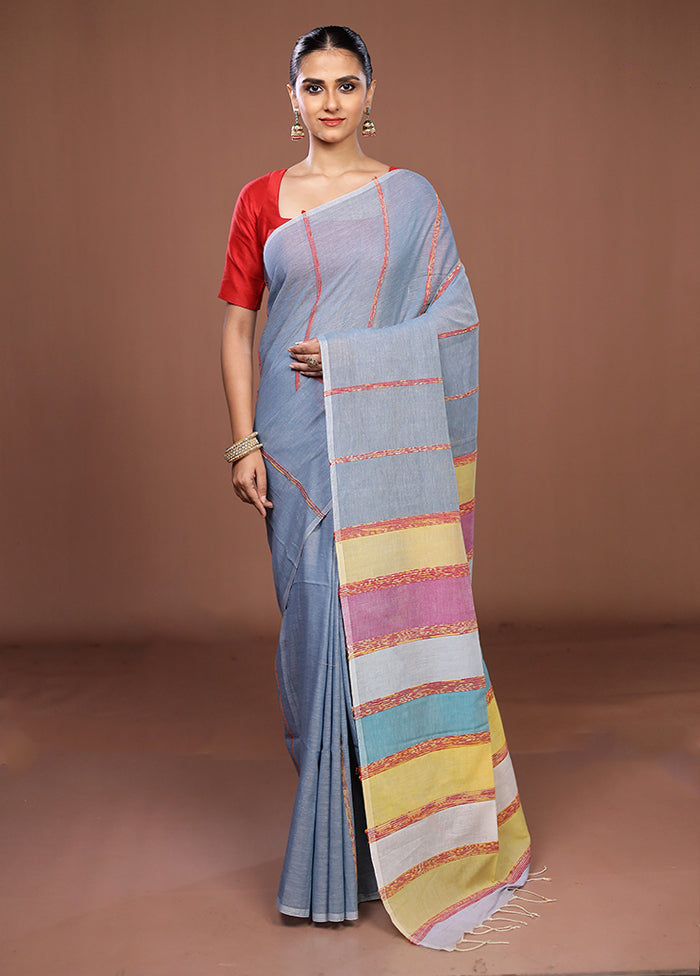 Blue Matka Silk Saree With Blouse Piece