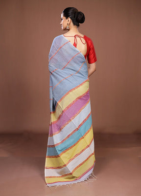 Blue Matka Silk Saree With Blouse Piece