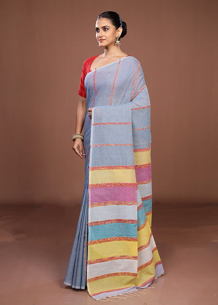 Blue Matka Silk Saree With Blouse Piece