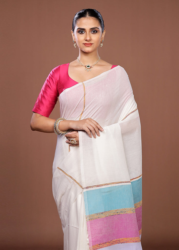 White Matka Silk Saree With Blouse Piece