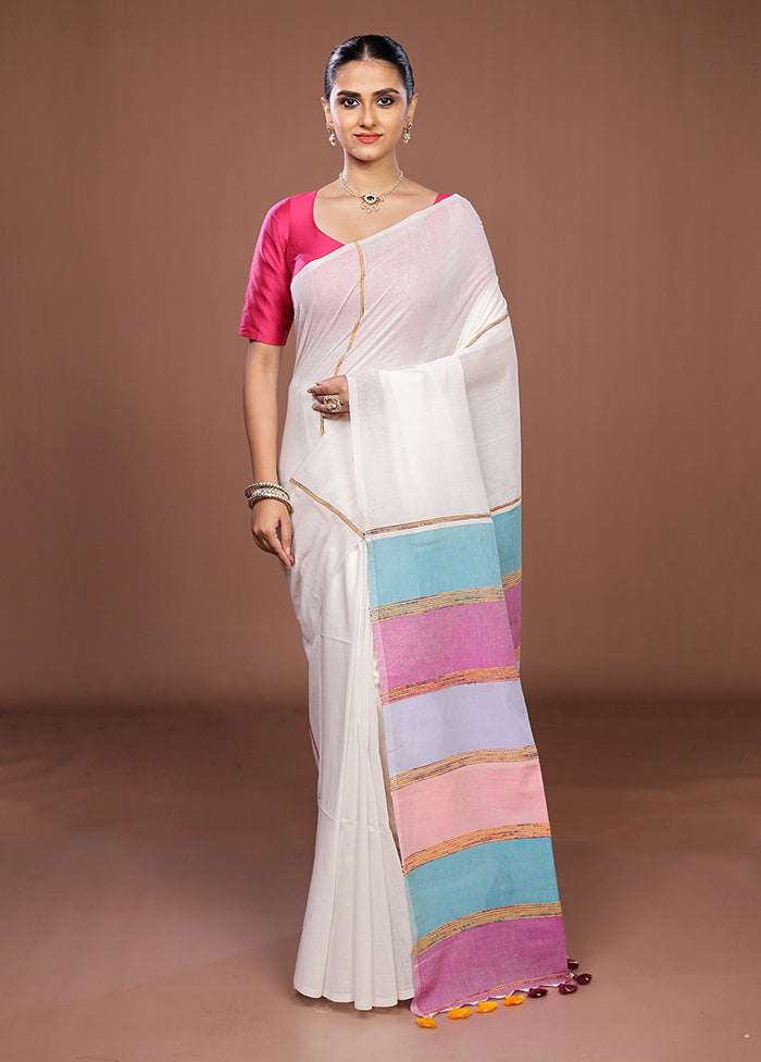White Matka Silk Saree With Blouse Piece