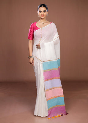 White Matka Silk Saree With Blouse Piece