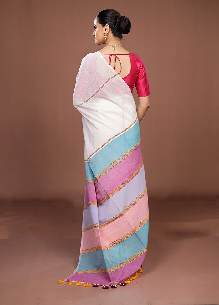 White Matka Silk Saree With Blouse Piece