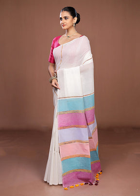 White Matka Silk Saree With Blouse Piece