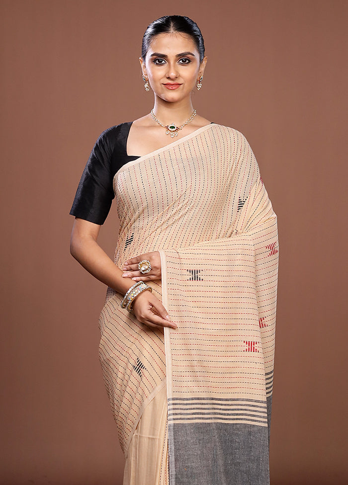 Cream Matka Silk Saree With Blouse Piece
