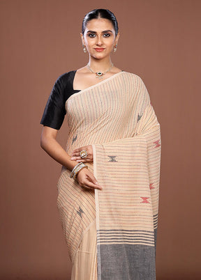 Cream Matka Silk Saree With Blouse Piece