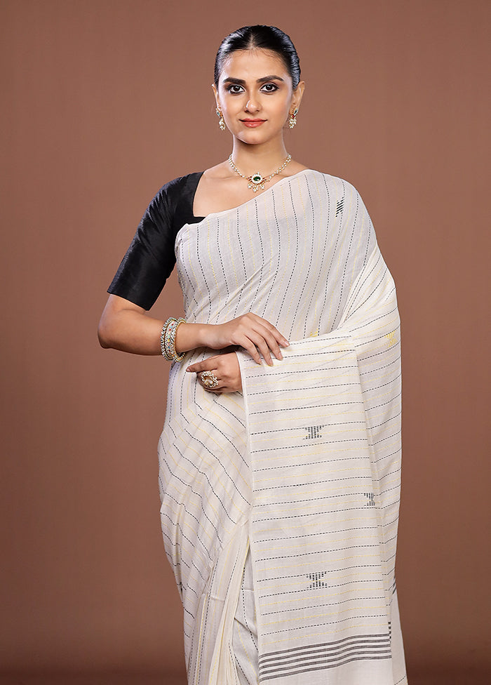 White Matka Silk Saree With Blouse Piece