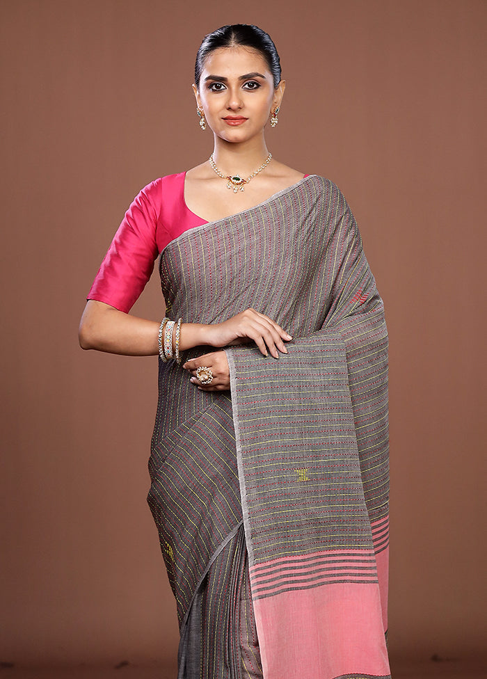 Black Matka Silk Saree With Blouse Piece