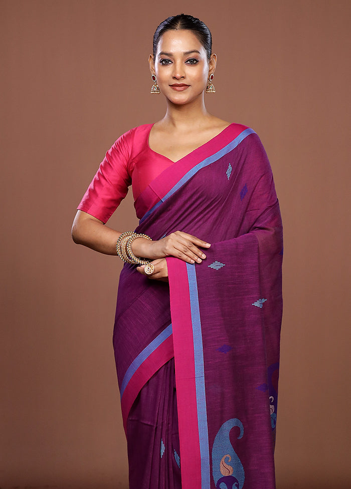 Purple Matka Silk Saree With Blouse Piece
