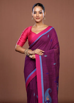 Purple Matka Silk Saree With Blouse Piece