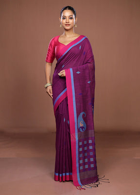 Purple Matka Silk Saree With Blouse Piece