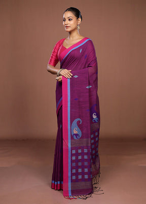 Purple Matka Silk Saree With Blouse Piece