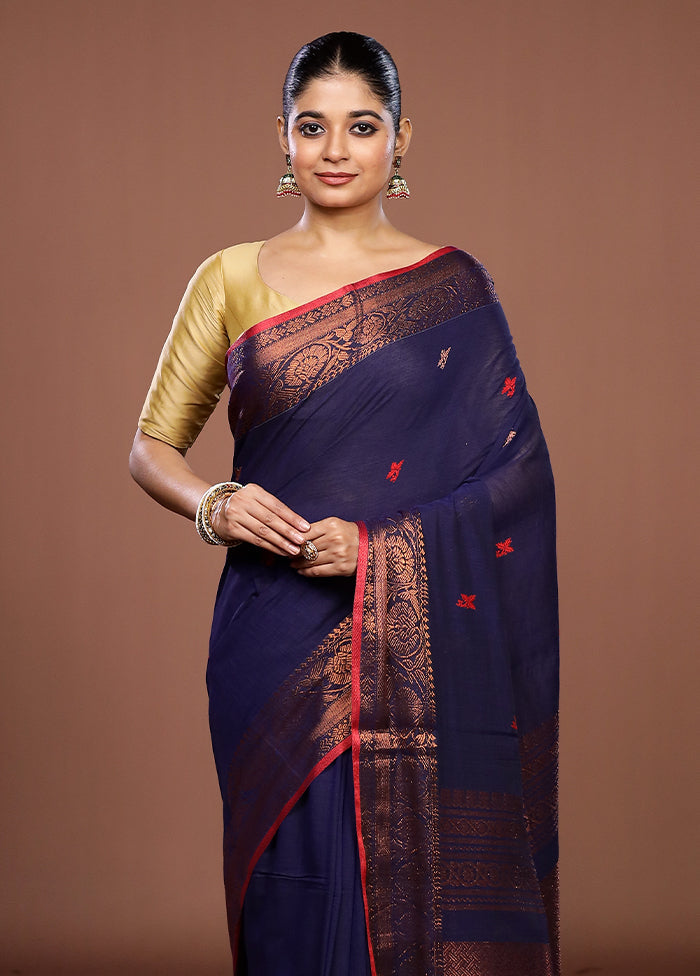 Blue Matka Silk Saree With Blouse Piece