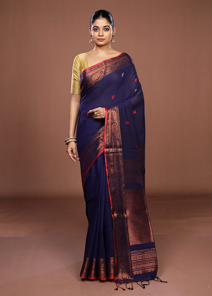 Blue Matka Silk Saree With Blouse Piece