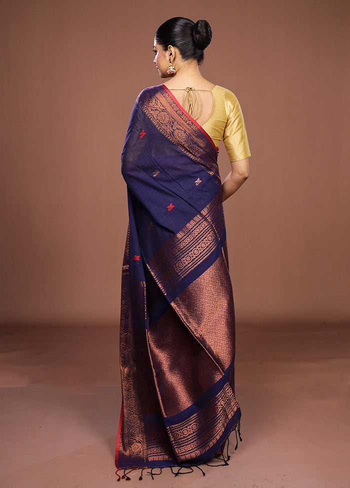 Blue Matka Silk Saree With Blouse Piece
