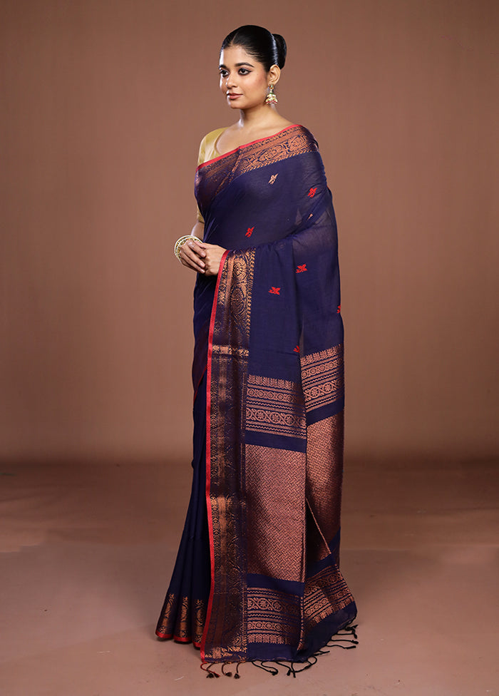 Blue Matka Silk Saree With Blouse Piece