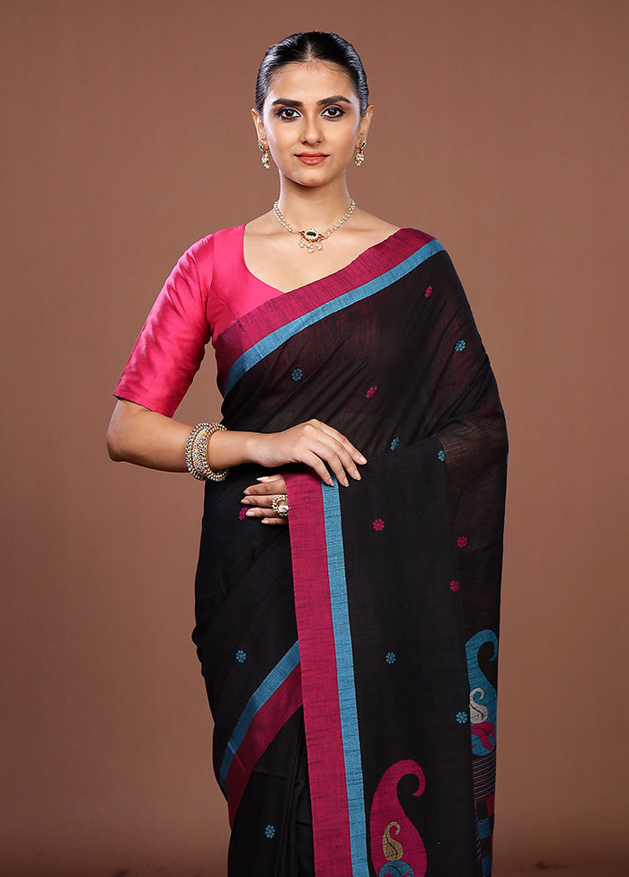 Black Matka Silk Saree With Blouse Piece