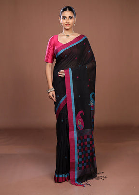 Black Matka Silk Saree With Blouse Piece