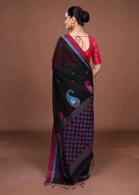 Black Matka Silk Saree With Blouse Piece
