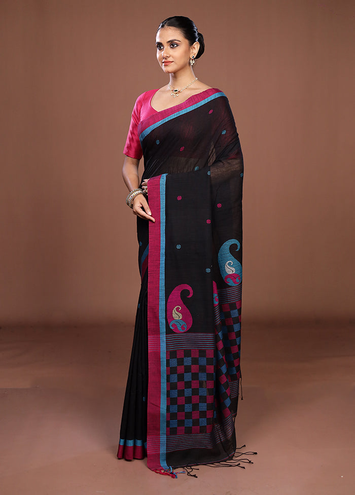 Black Matka Silk Saree With Blouse Piece