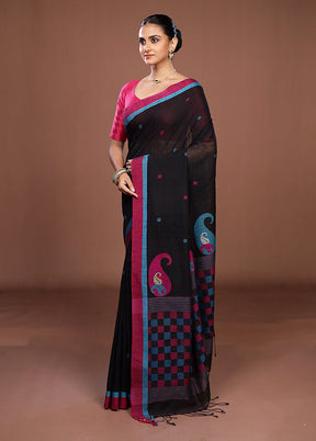 Black Matka Silk Saree With Blouse Piece